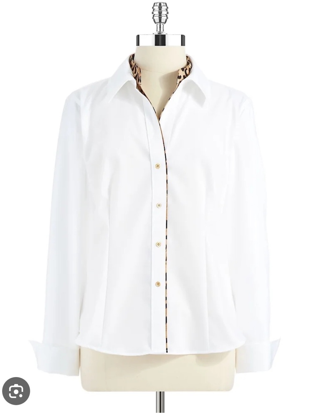 Calvin Klein Women's White Button-Up Shirt with Leopard Trim